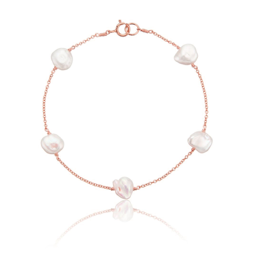 Rose Gold Five Baroque Pearl Bracelet