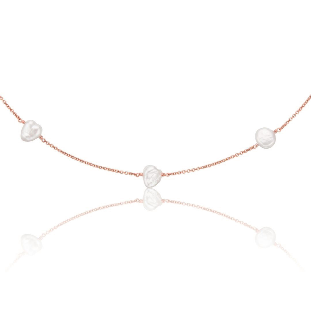 Rose Gold Five Baroque Pearl Choker