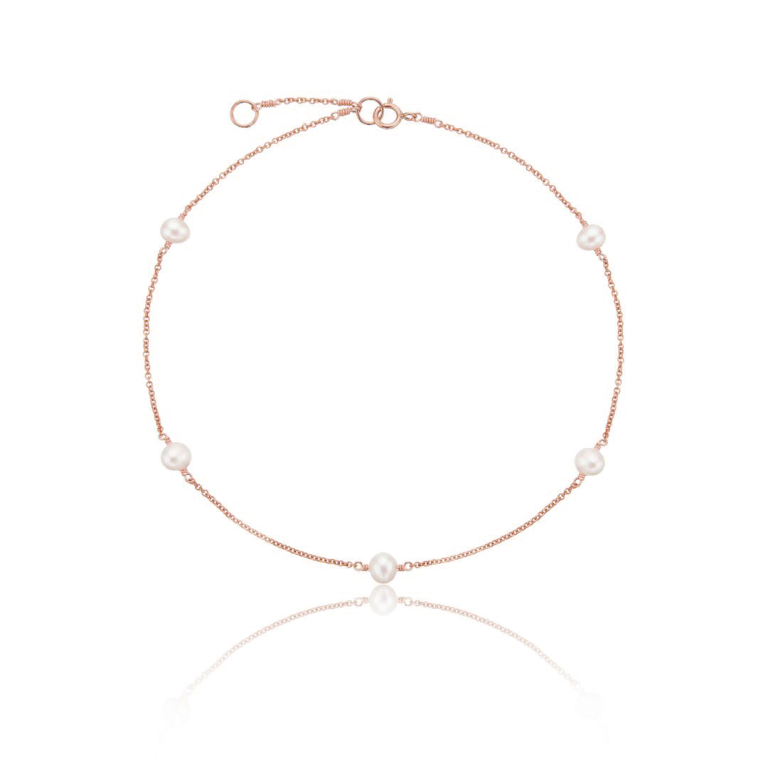 Rose Gold Five Pearl Anklet