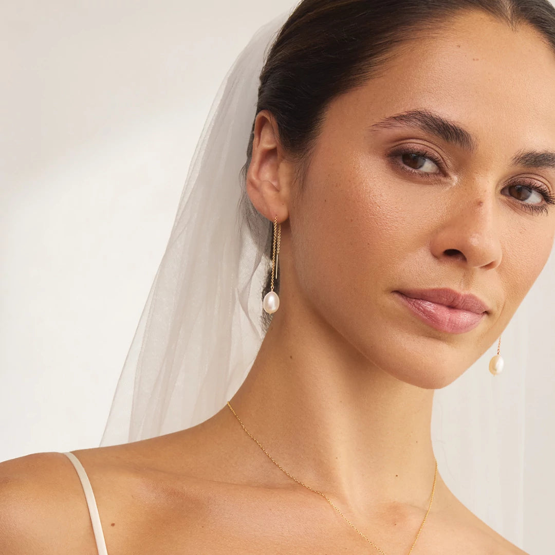 Gold Large Pearl Drop Ear Threaders