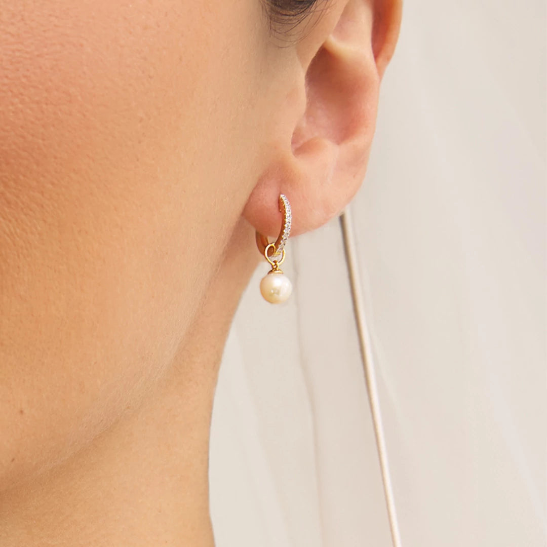 Gold Diamond Style Small Pearl Drop Earrings