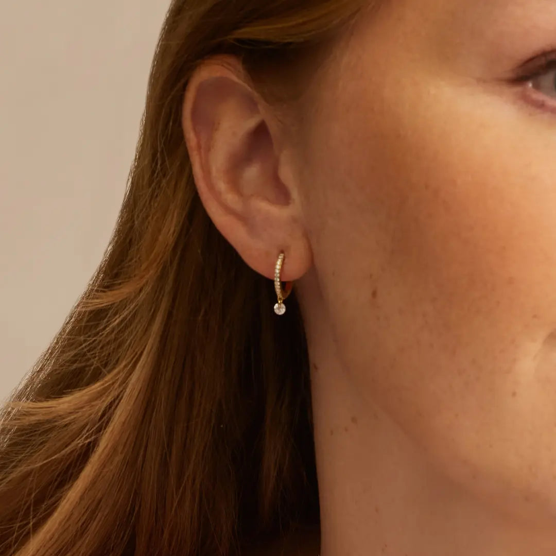 Gold Diamond Style Drop Hoop Earrings