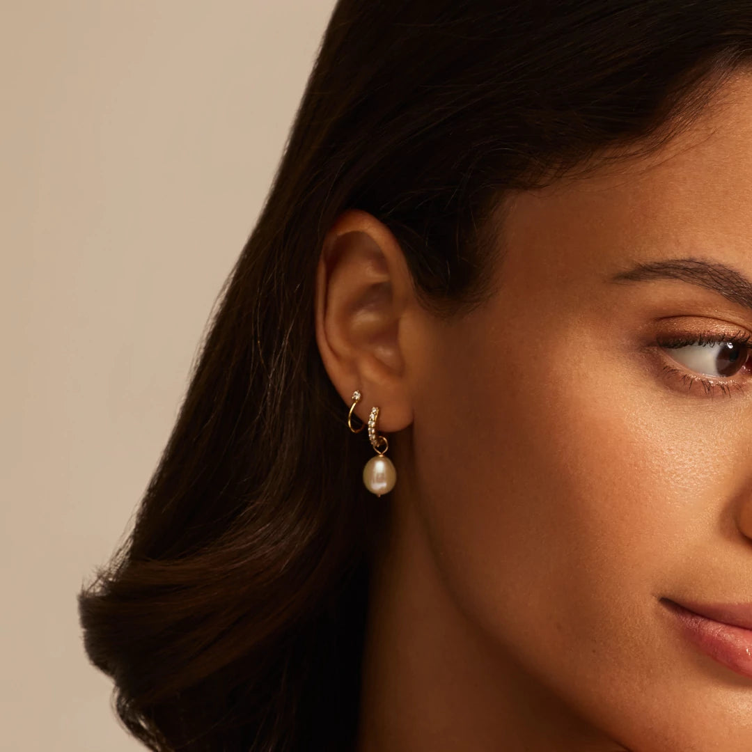 Gold Huggie Pearl Drop Earrings