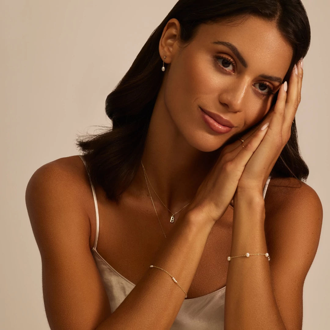 Gold Diamond Style Pearl Drop Stud Earrings