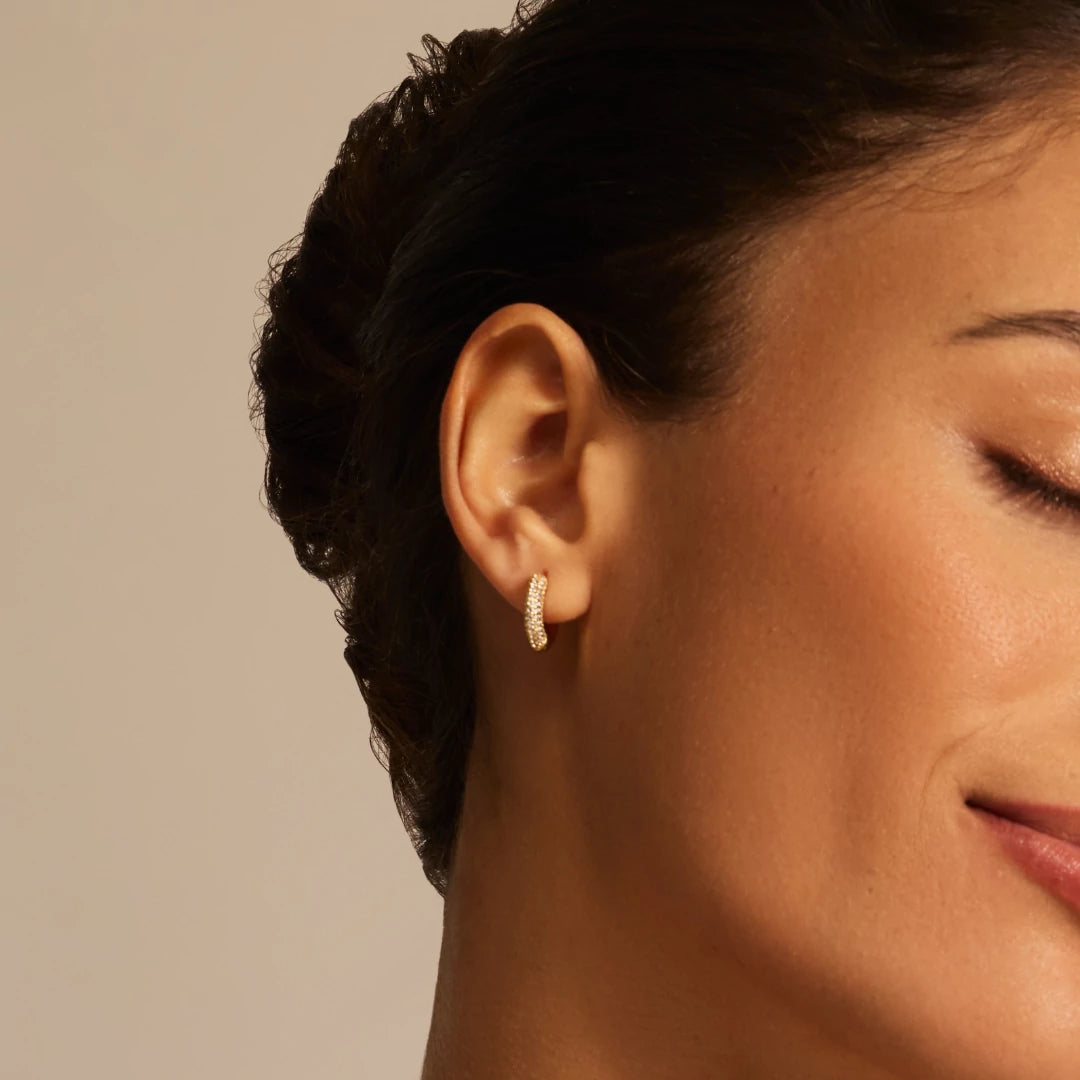 Gold Diamond Style Chunky Cluster Hoop Earrings