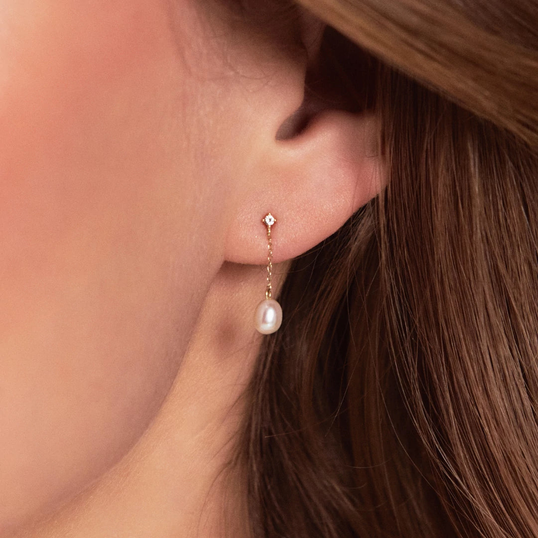 Gold Diamond Style Pearl Drop Stud Earrings