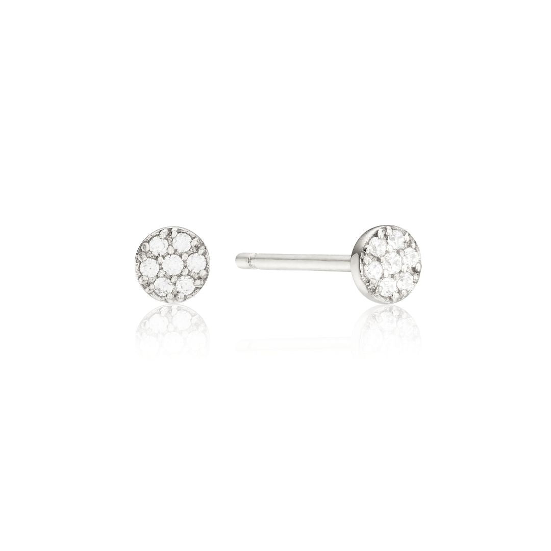 Silver Diamond Style Cluster Circle Stud Earrings