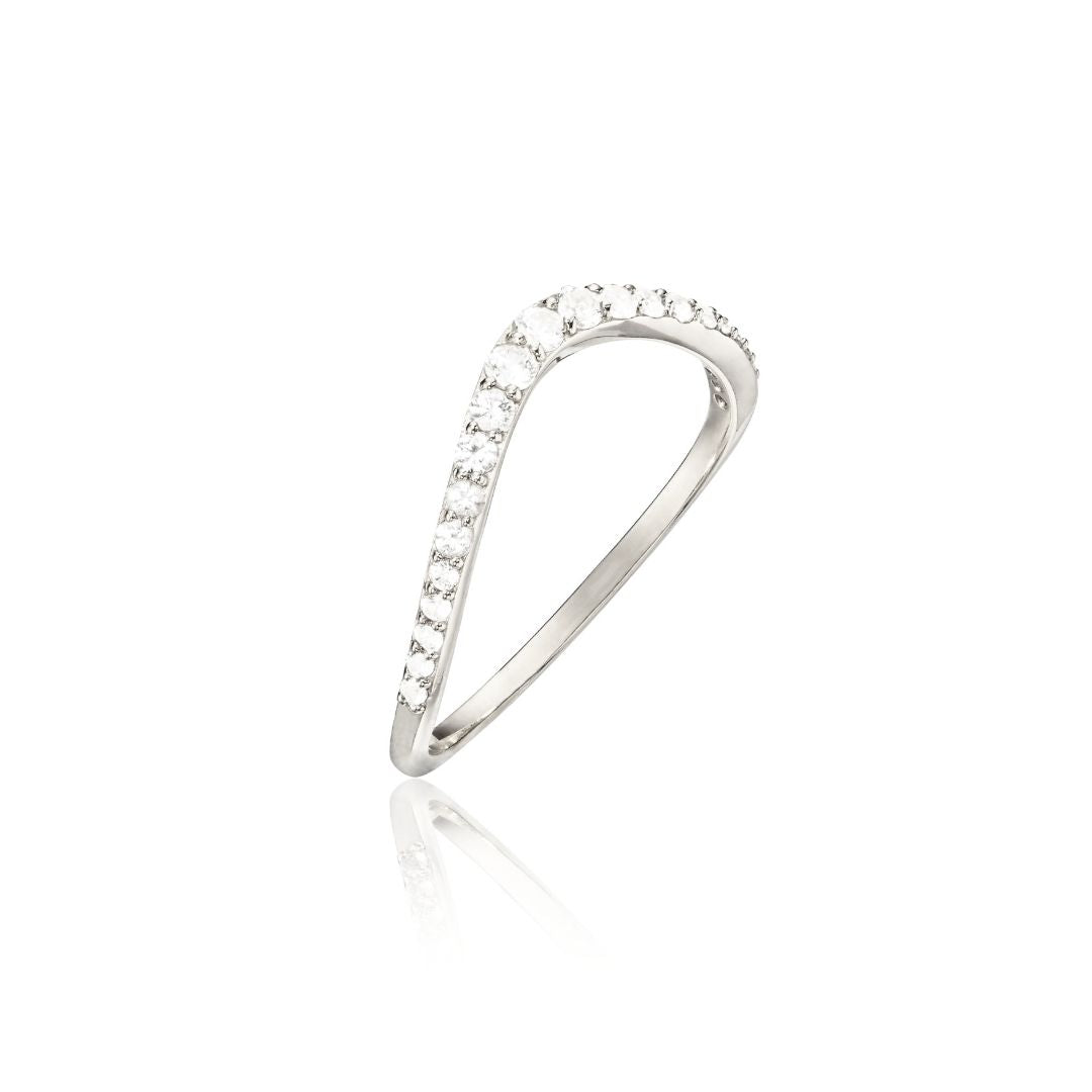 Silver Diamond Style Curve Ring