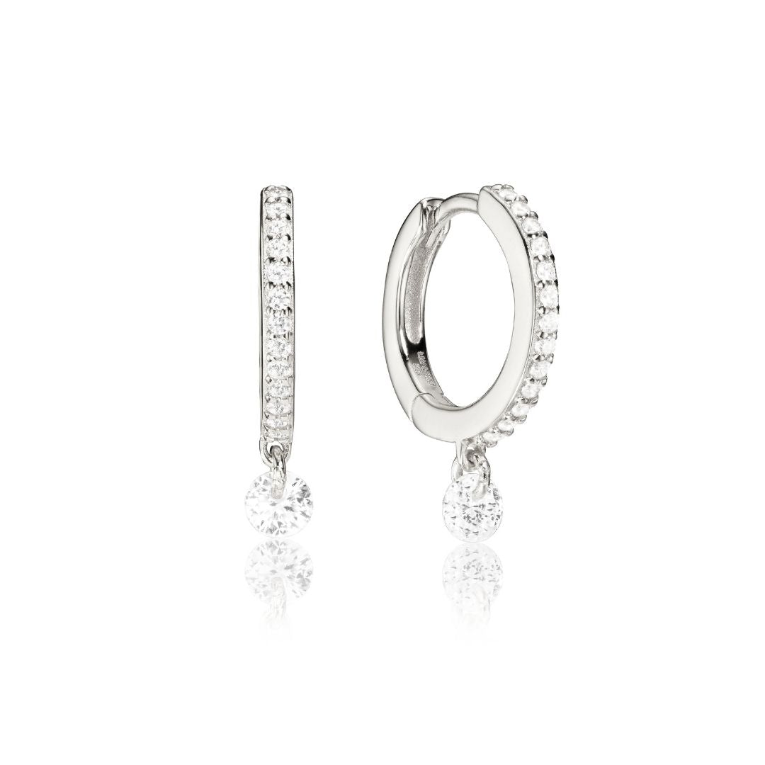 Silver Diamond Style Drop Hoop Earrings