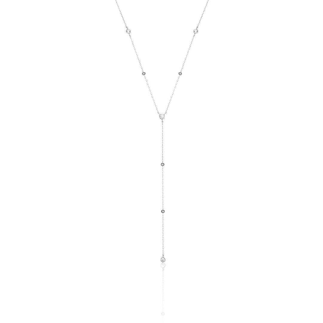 Silver Diamond Style Satellite Lariat Necklace