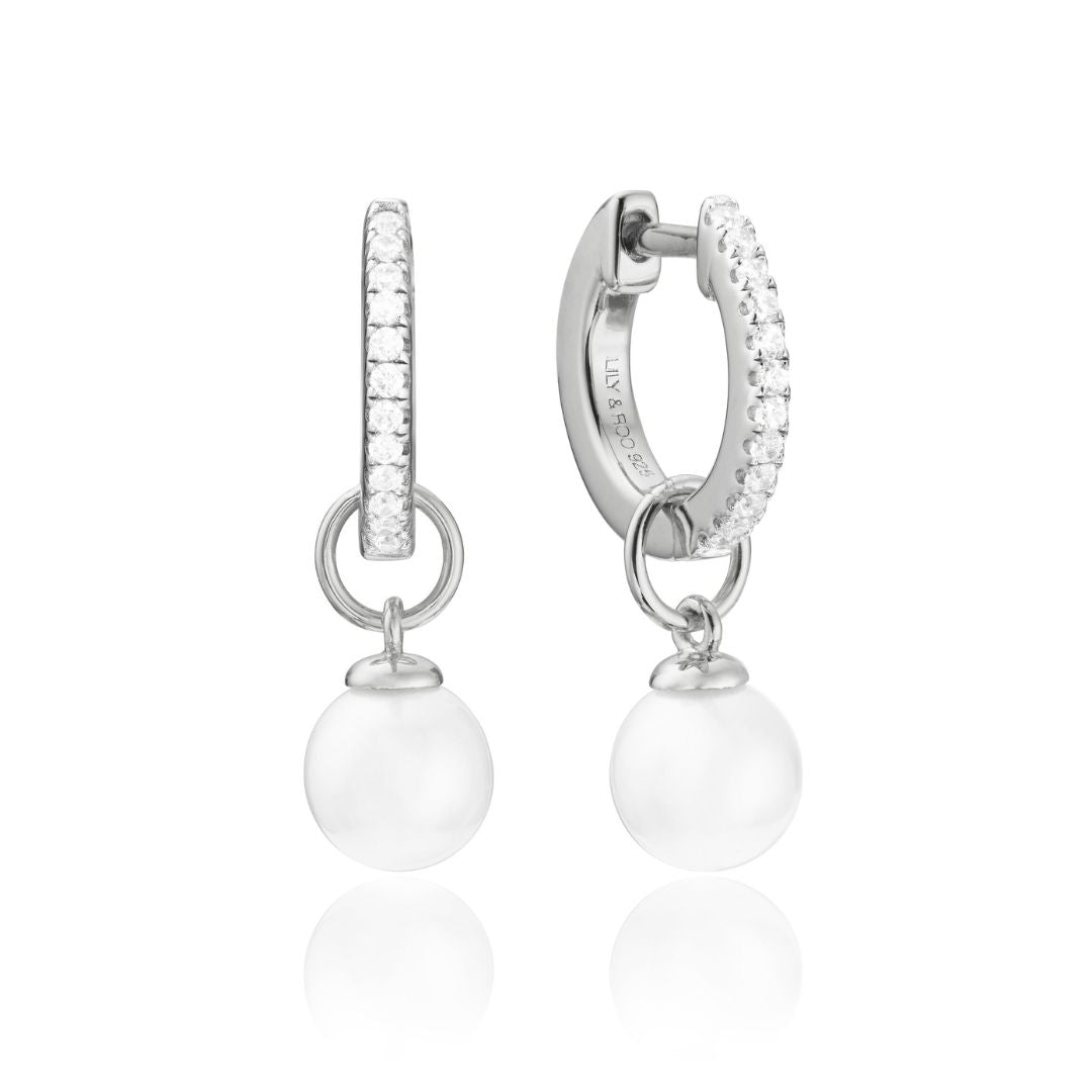 Silver Diamond Style Small Pearl Drop Earrings