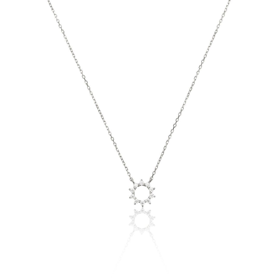 Silver Diamond Style Sun Necklace