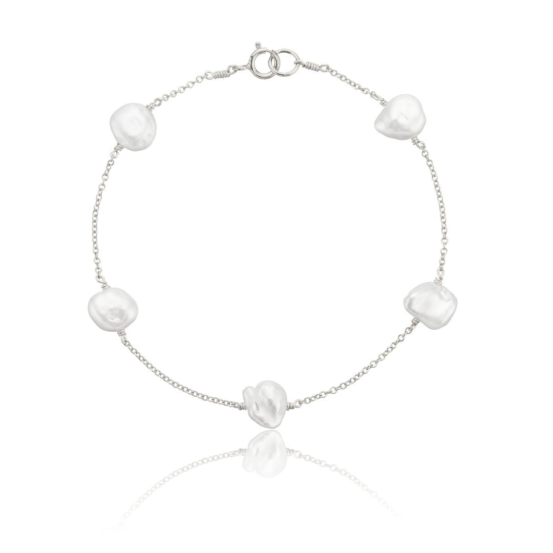 Solid White Gold Five Baroque Pearl Bracelet