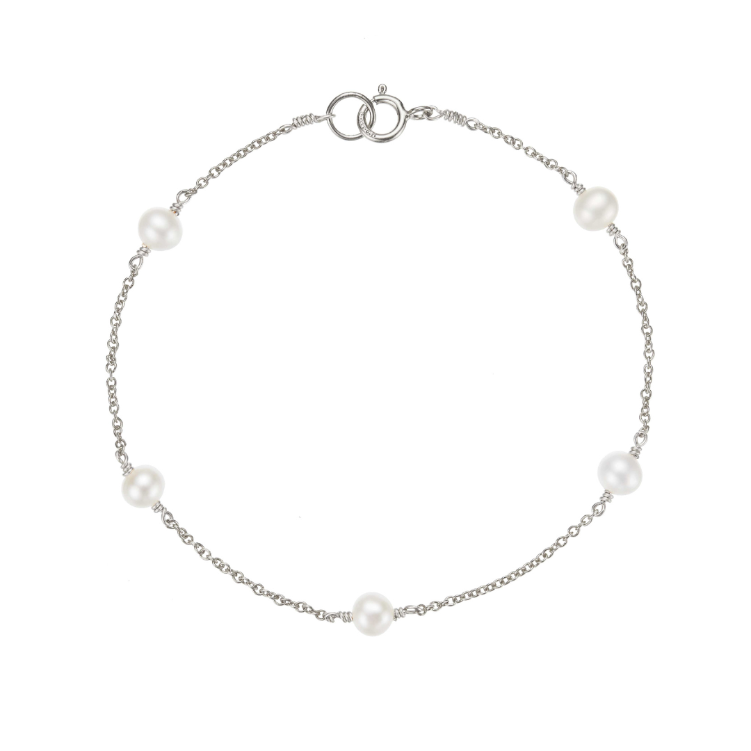 Solid White Gold Five Pearl Bracelet