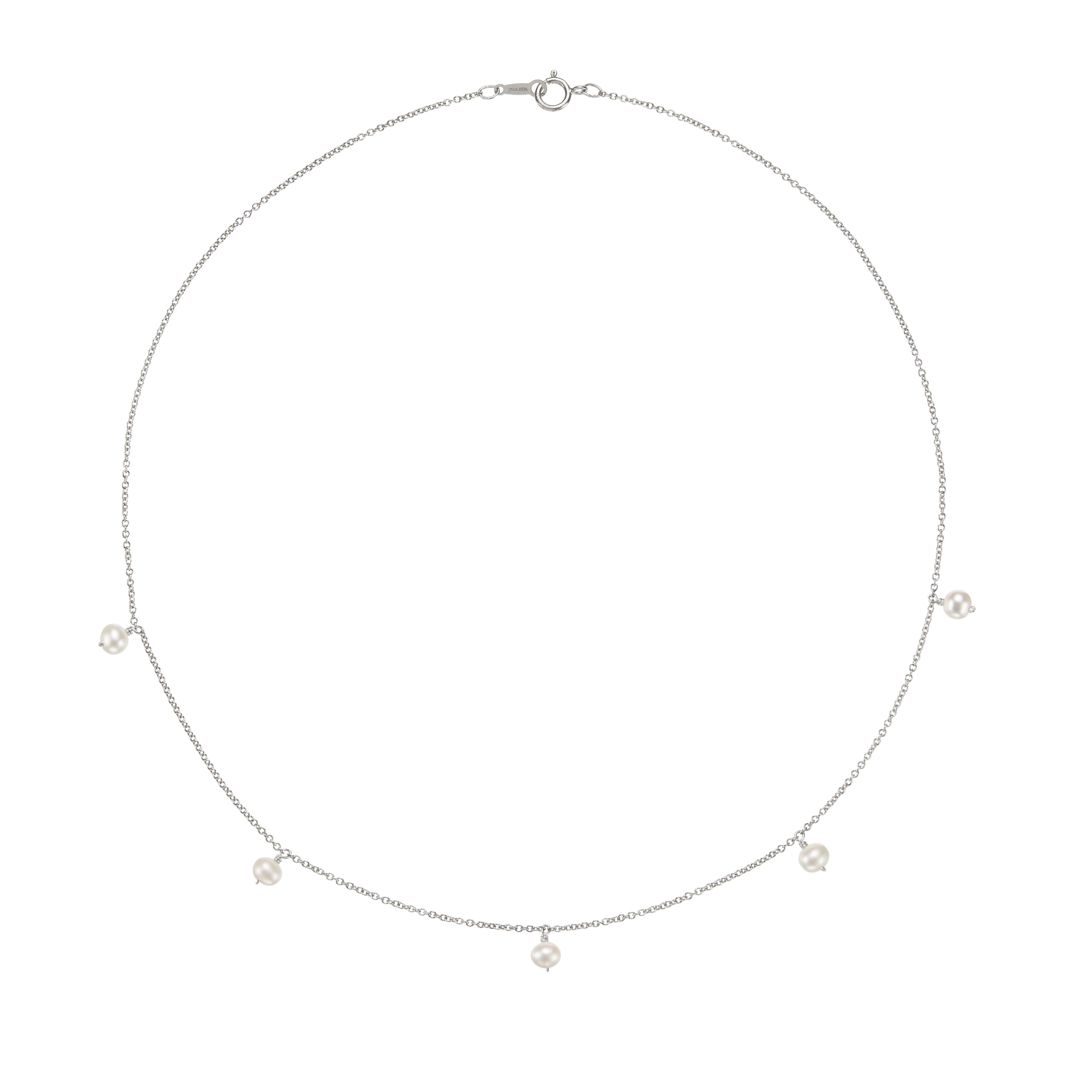 Solid White Gold Five Pearl Drop Choker
