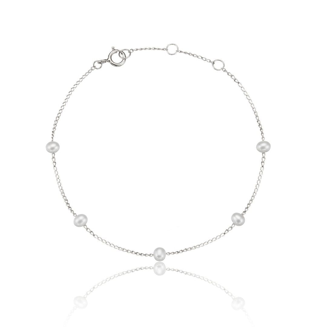 Silver Five Small Pearl Bracelet