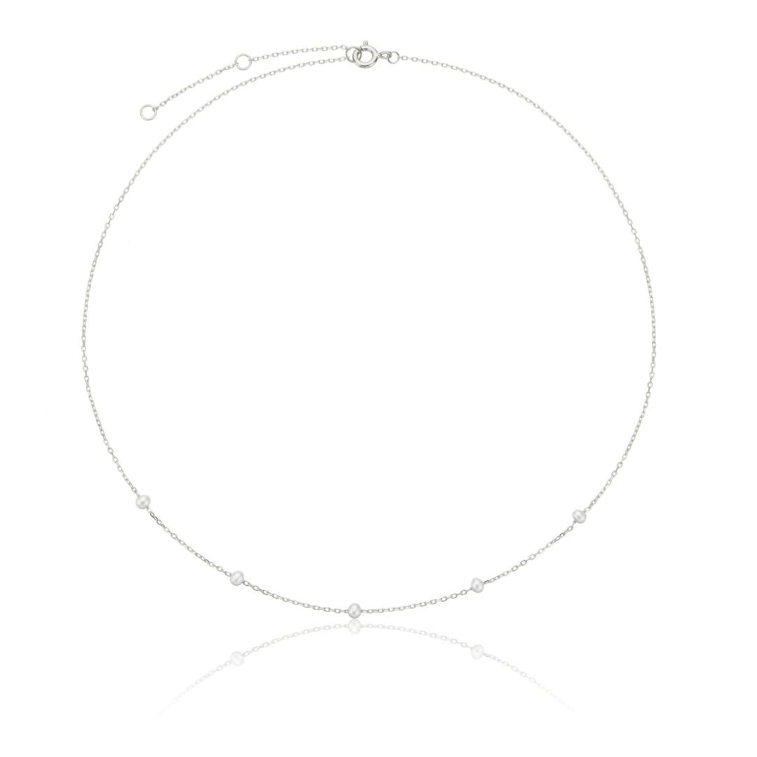 Silver Five Small Pearl Necklace