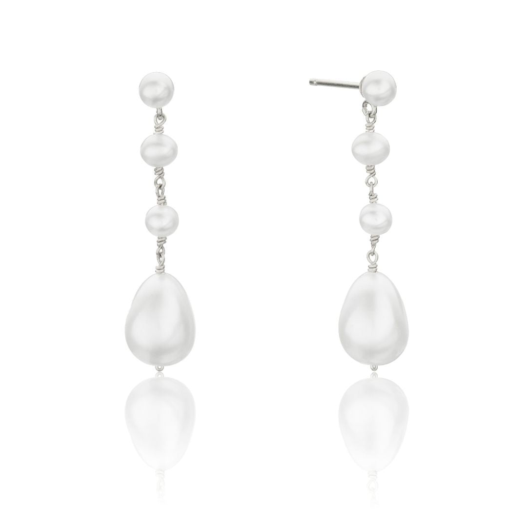 Silver Multi Pearl Drop Earrings