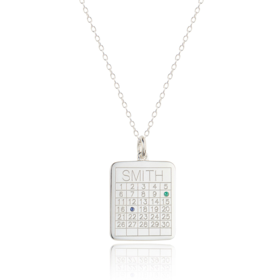 Silver Personalised Family Calendar Necklace