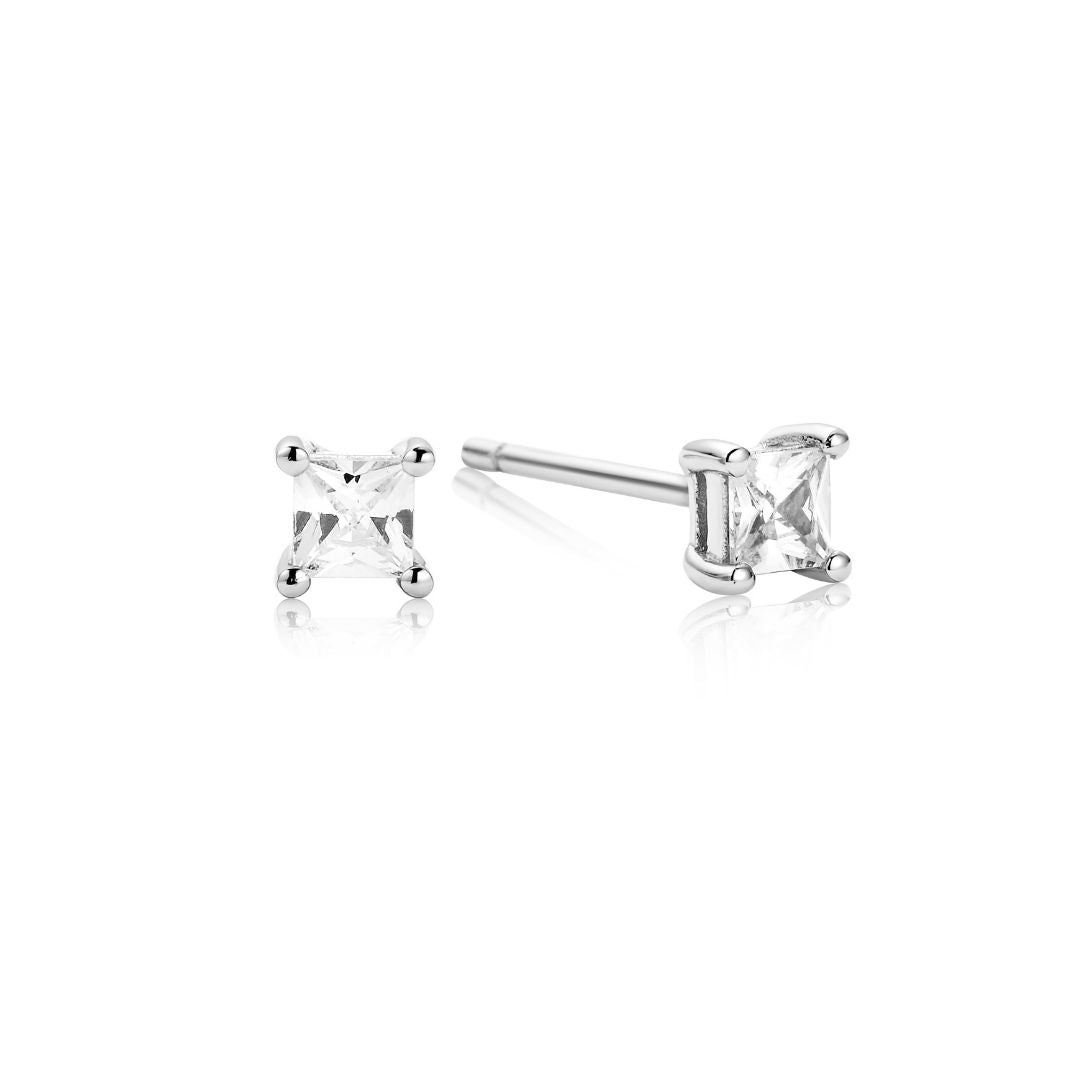 Silver Princess Diamond Style Square Stud Earrings