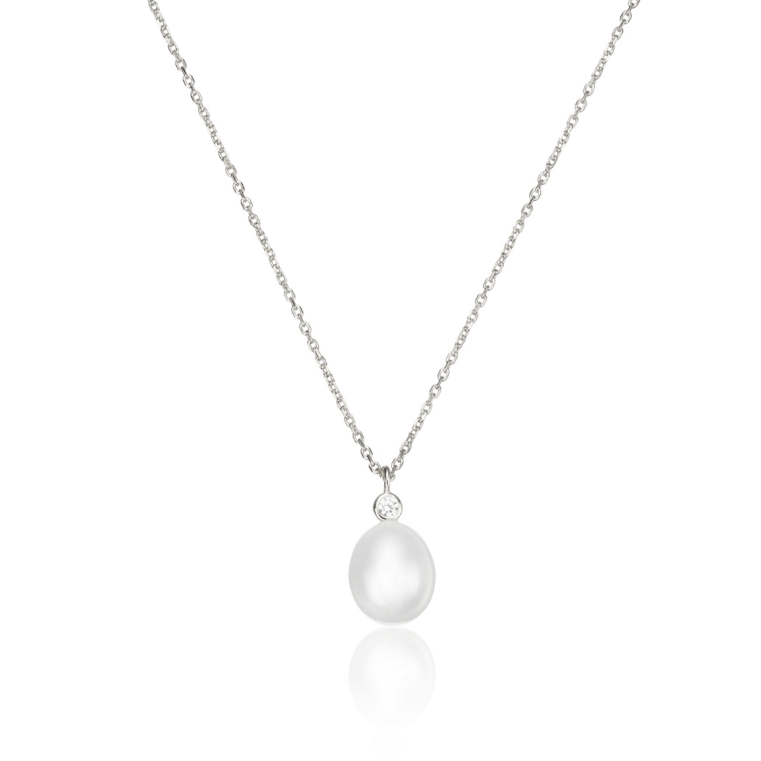 Silver Single Diamond Style Pearl Necklace