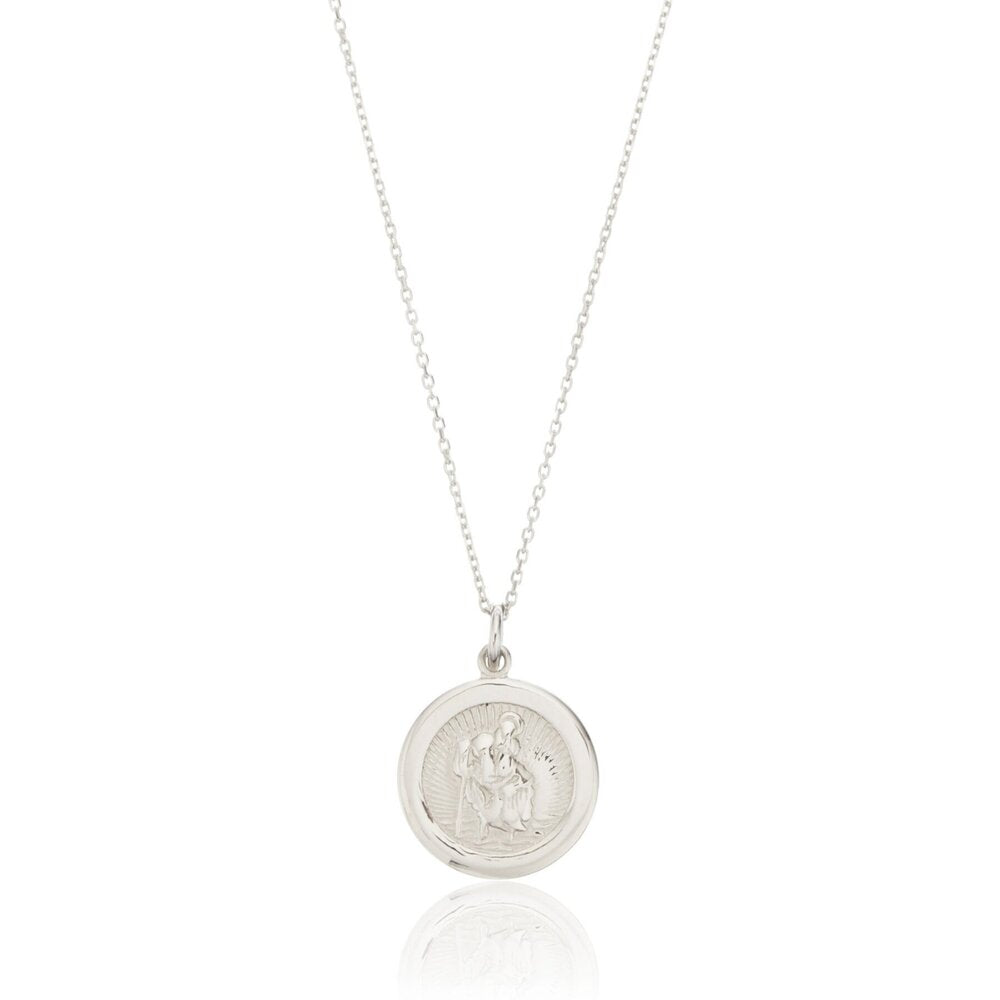 Silver Small Round St Christopher Medallion Necklace