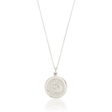 Silver Small Round St Christopher Medallion Necklace