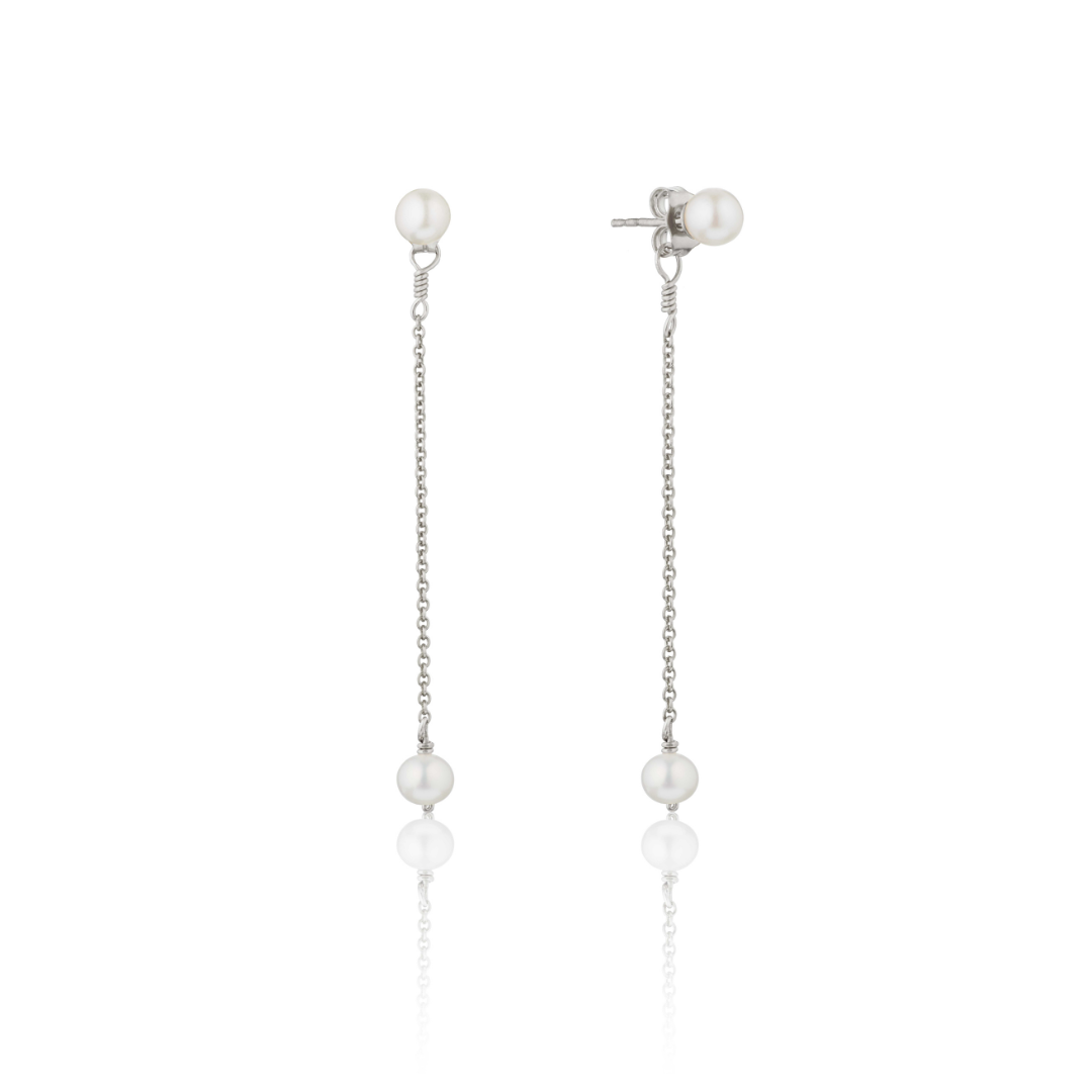 Silver Small Pearl Drop Stud Earrings