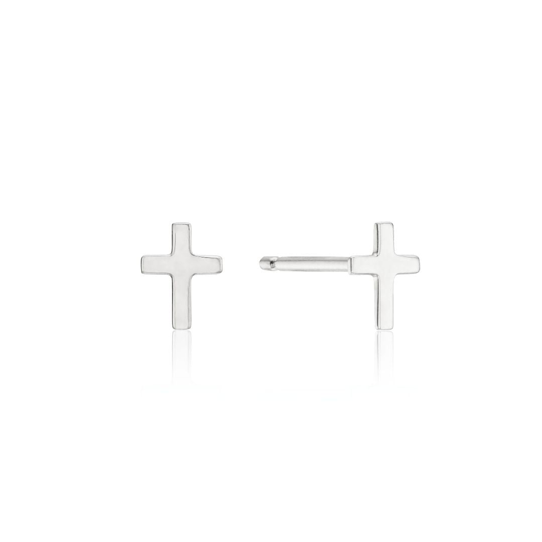 Silver Tiny Cross Stud Earrings