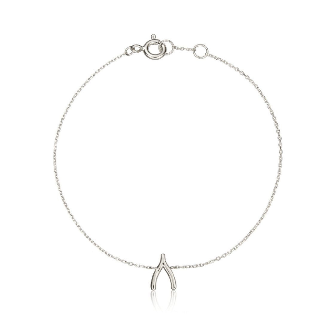 Silver wishbone bracelet on a white background