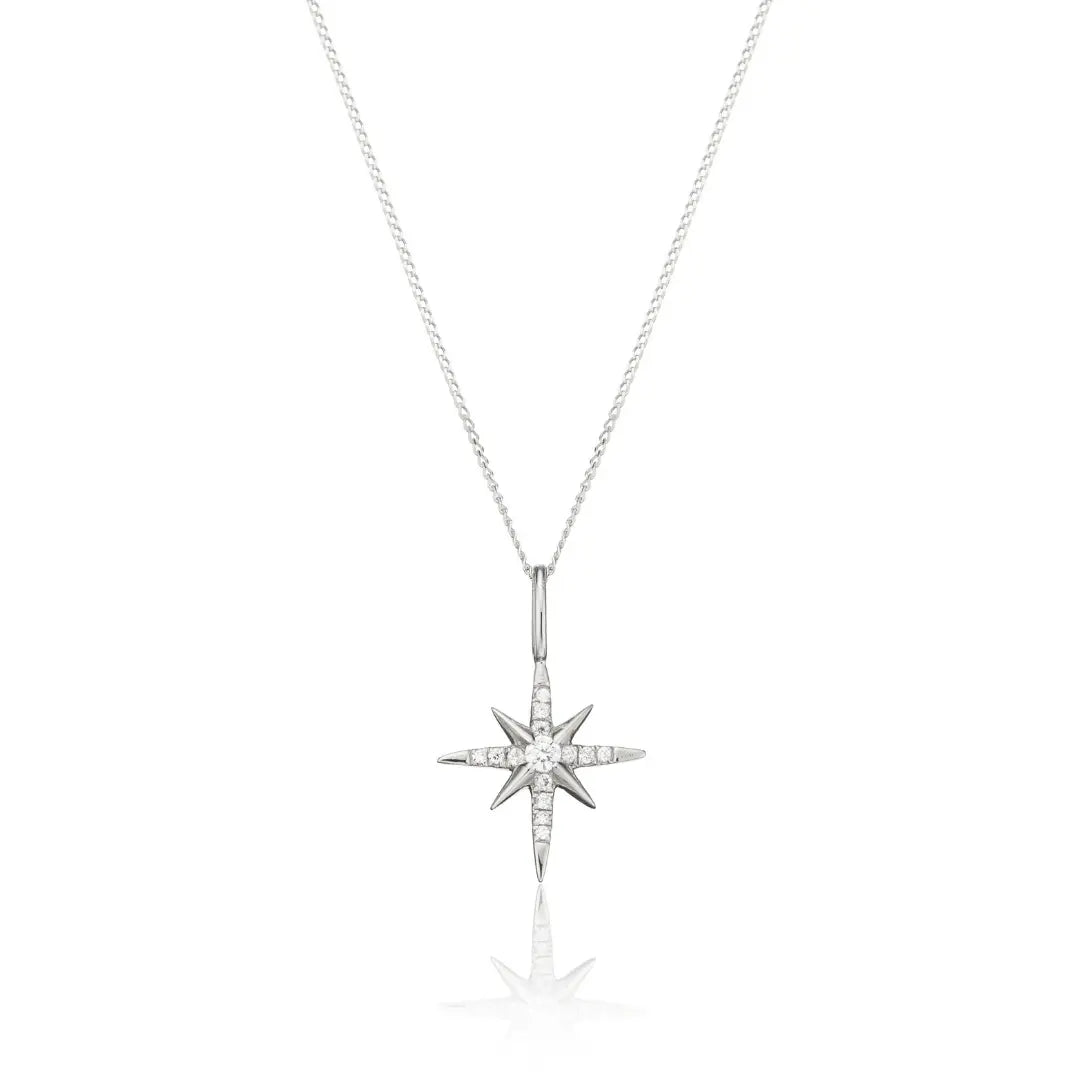 Silver Diamond Style North Star Necklace