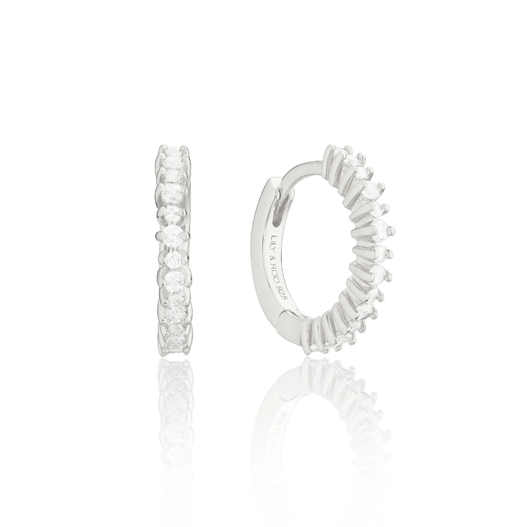 Silver Diamond Style Thin Huggie Hoop Earrings