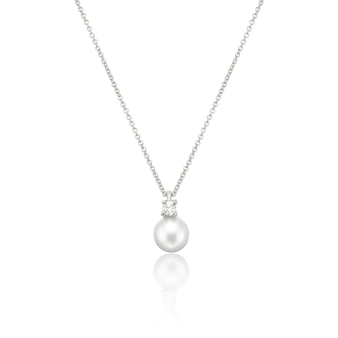 Silver Diamond Style and Pearl Necklace