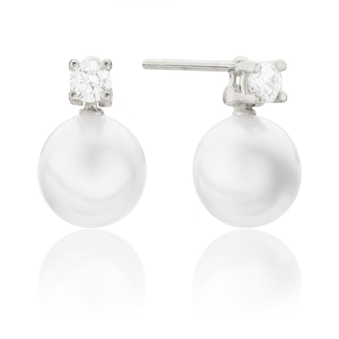 Silver Diamond Style and Pearl Stud Earrings