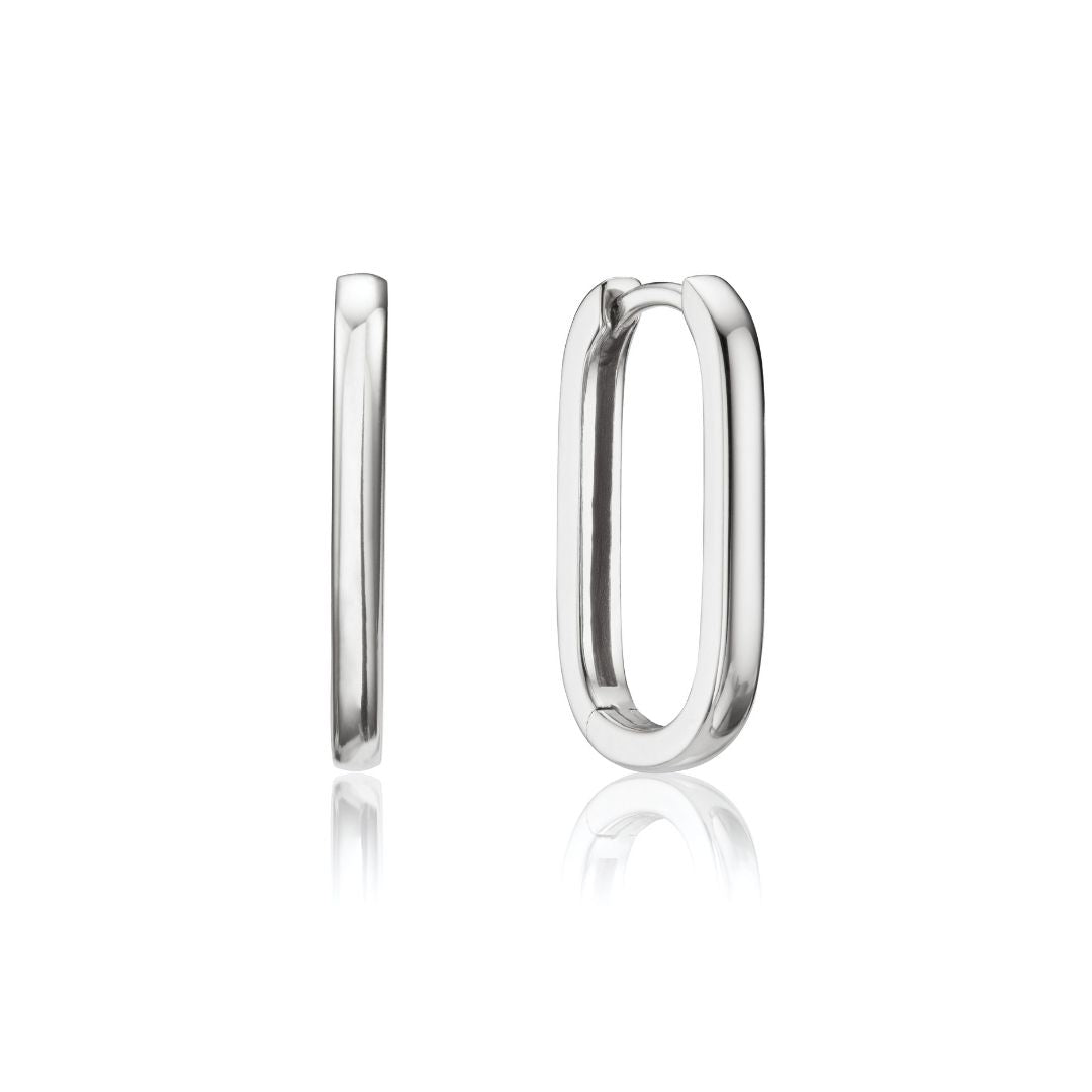 Silver Long Thin Plain Rectangle Hoop Earrings