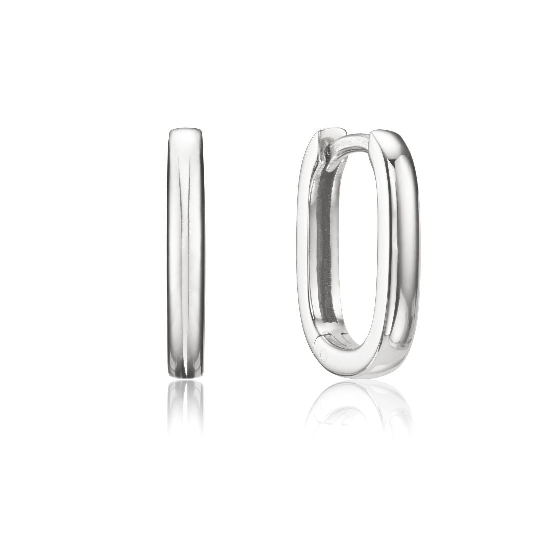 Silver Thin Plain Rectangle Hoop Earrings