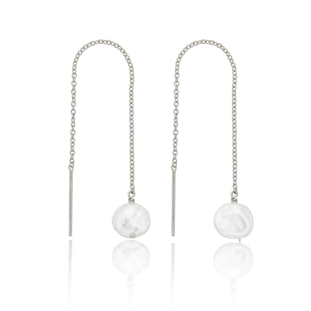 Silver Baroque Pearl Ear Threaders