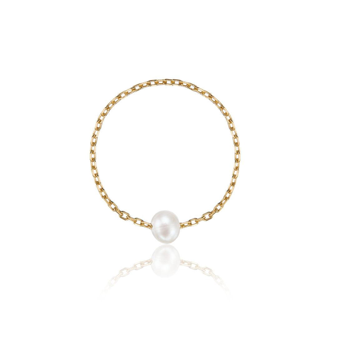 Gold Pearl Chain Ring