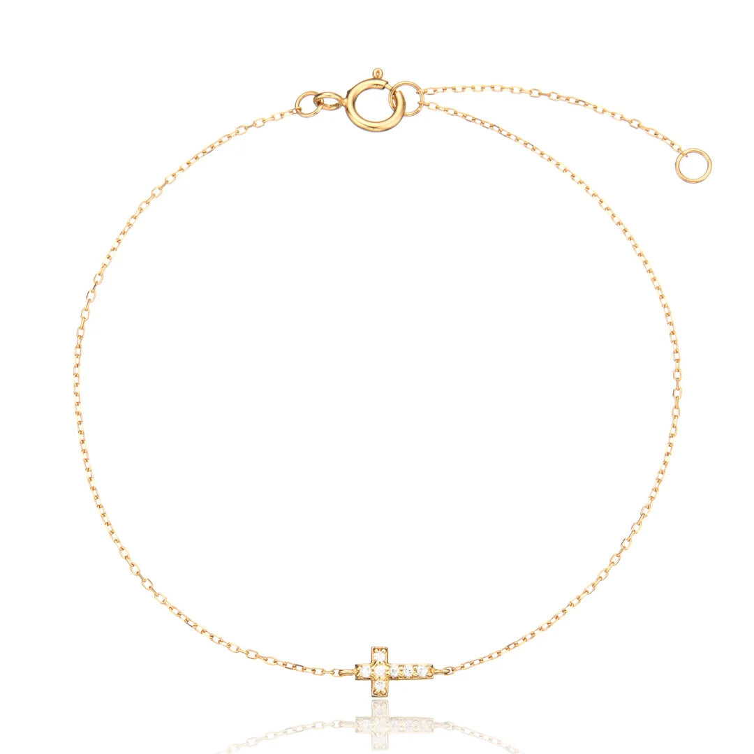 Solid Gold Genuine Diamond Tiny Cross Bracelet