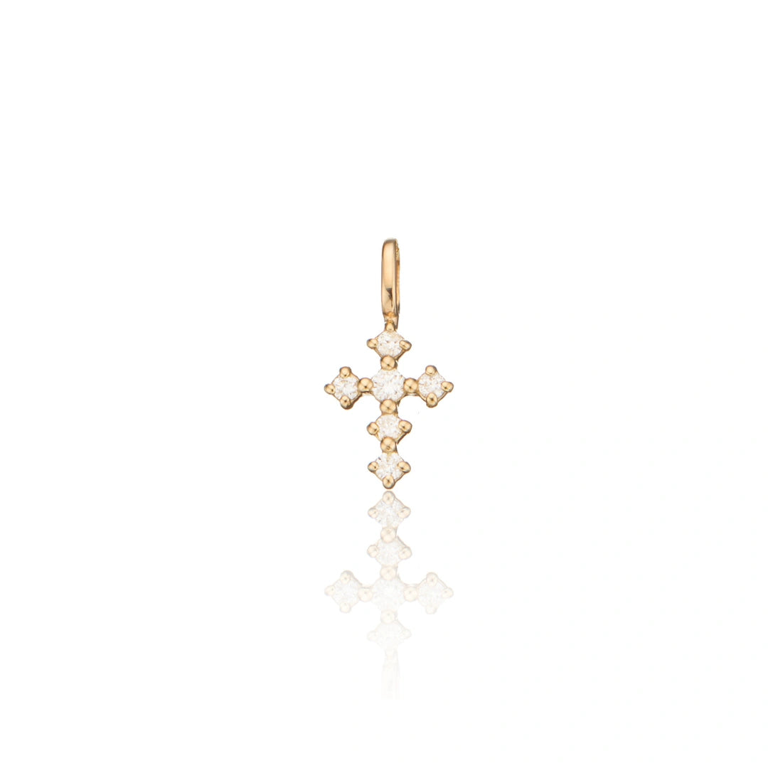 Solid Gold Individual Brilliant Genuine Diamond Tiny Cross Charm