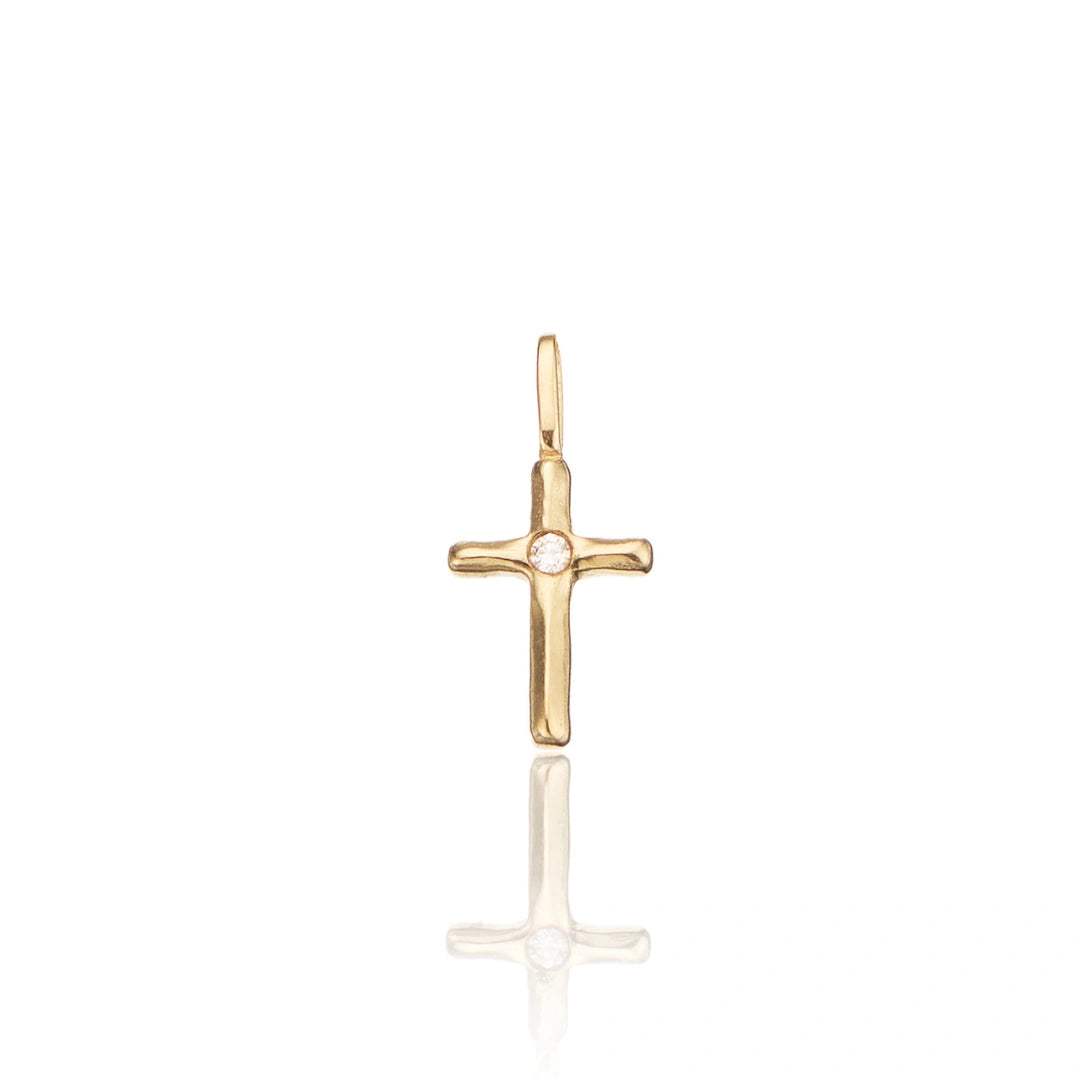 Solid Gold Individual Single Genuine Diamond Tiny Cross Charm
