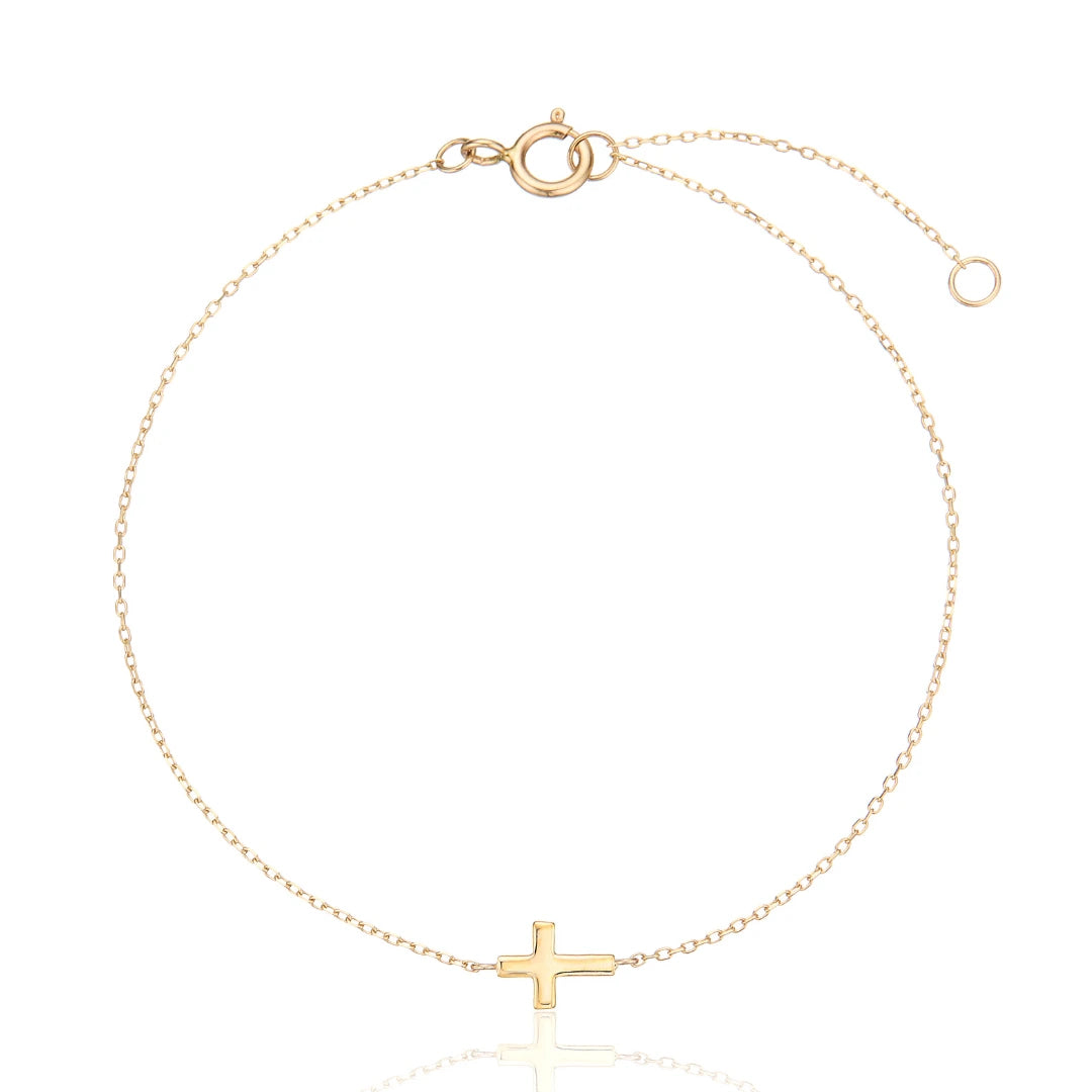 Solid Gold Tiny Cross Bracelet