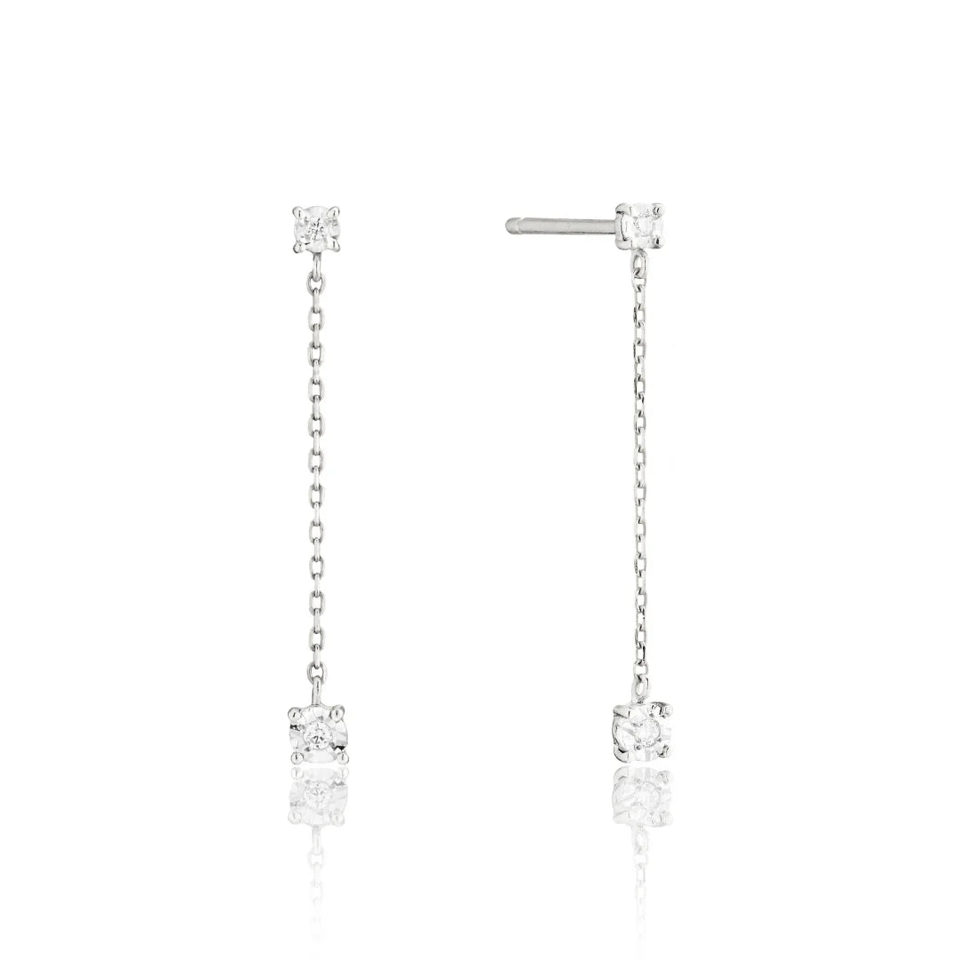 Solid White Gold Genuine Diamond Drop Stud Earrings