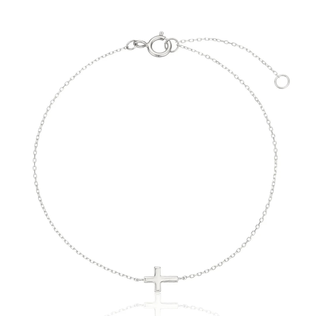Solid White Gold Tiny Cross Bracelet