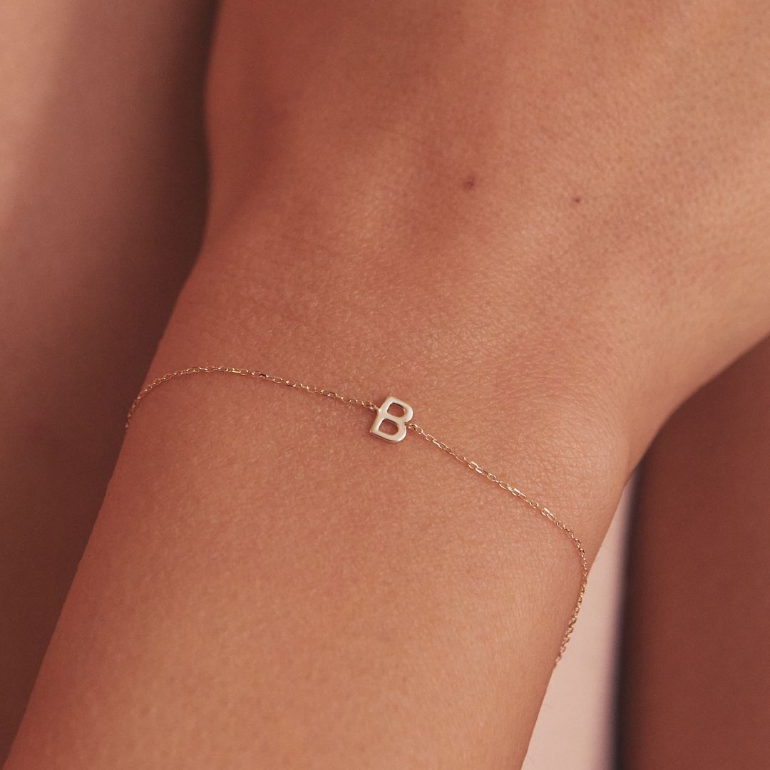 Solid White Gold Miniature Initial Letter Bracelet