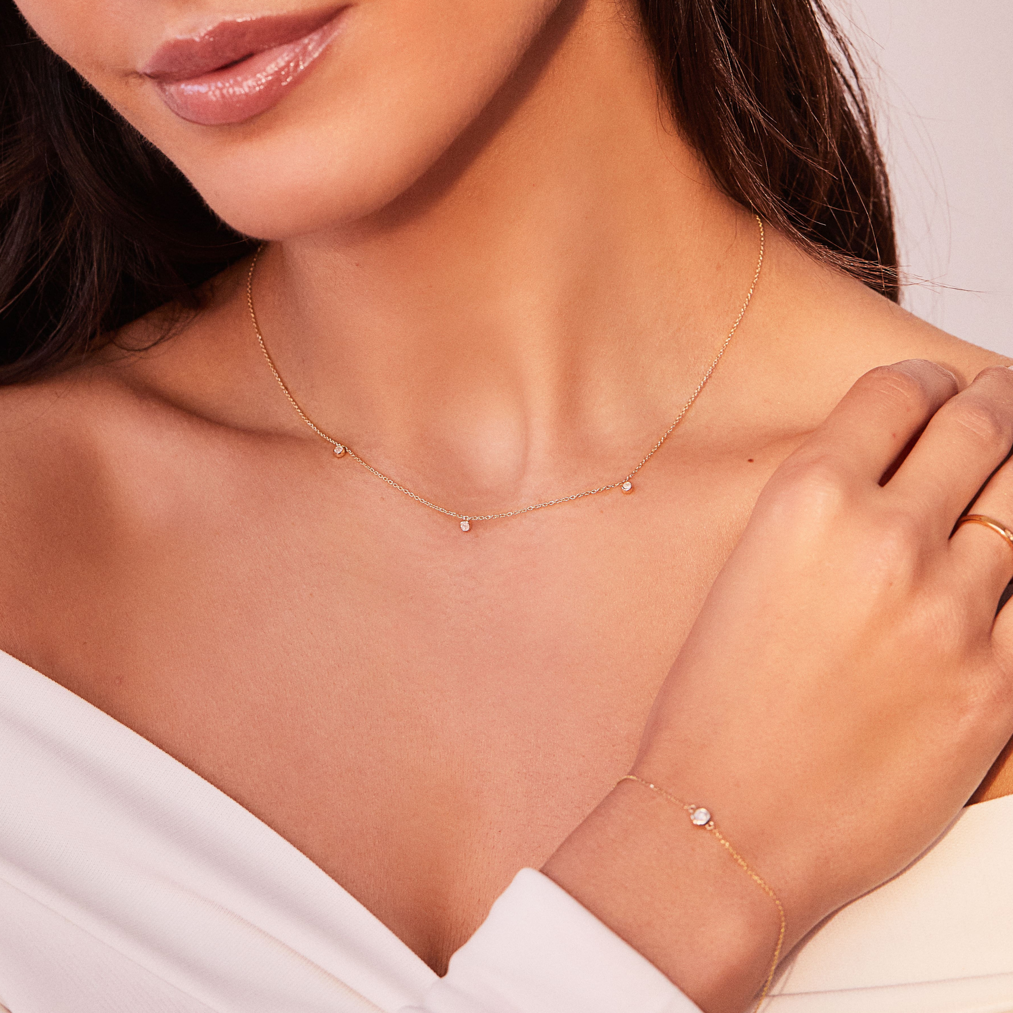 Solid White Gold Diamond Drop Necklace
