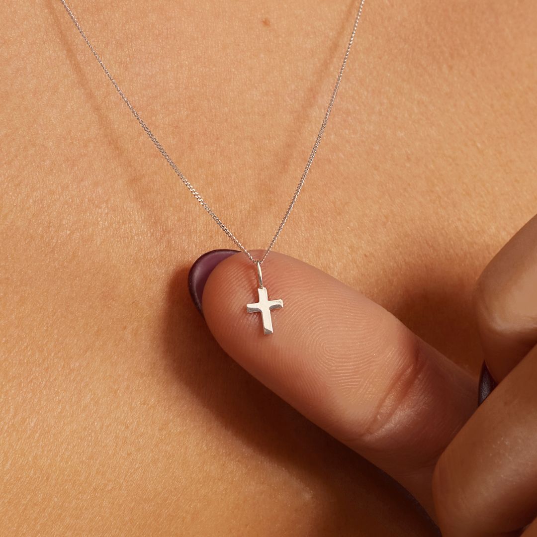 Solid White Gold Tiny Cross Necklace