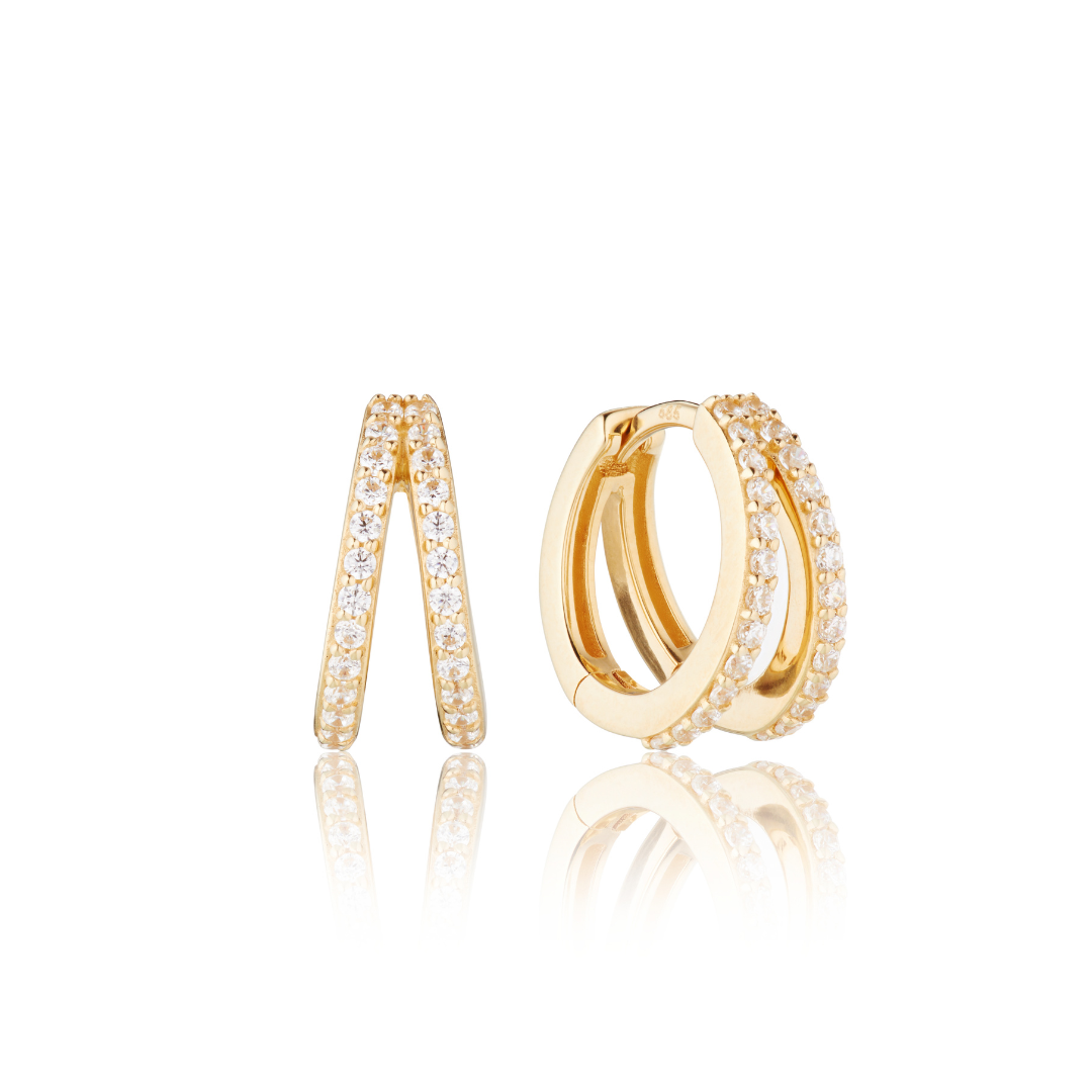 Gold Double Diamond Style Huggie Hoop Earrings – LILY & ROO