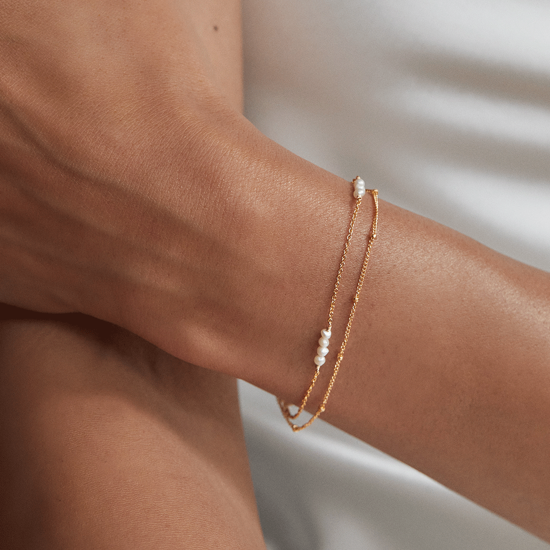 Gold Layered Satellite Mini Pearl Bracelet
