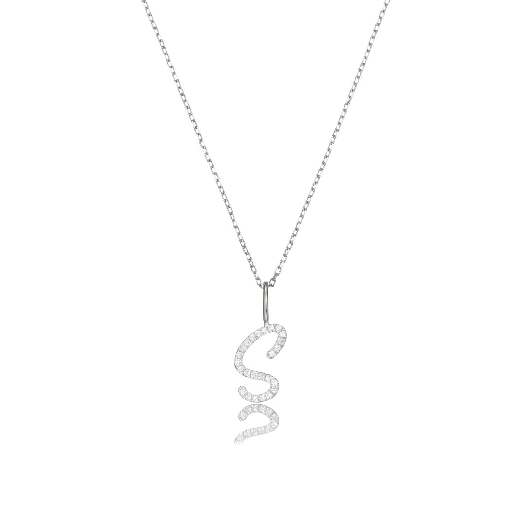 Silver Diamond Style Curve Initial Letter Necklace